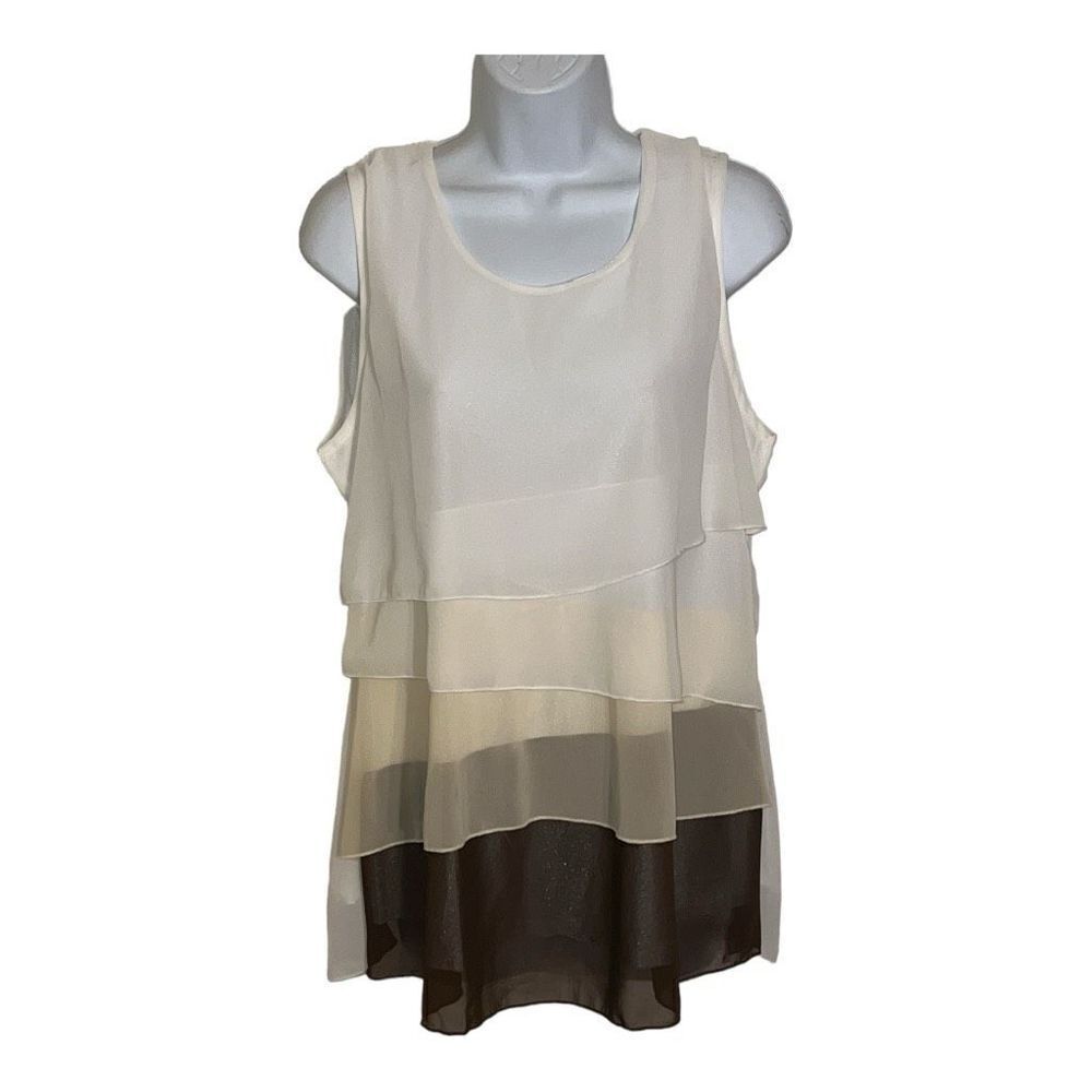 Favolook XL Summer Blouse sleeveless shirt Brown & white